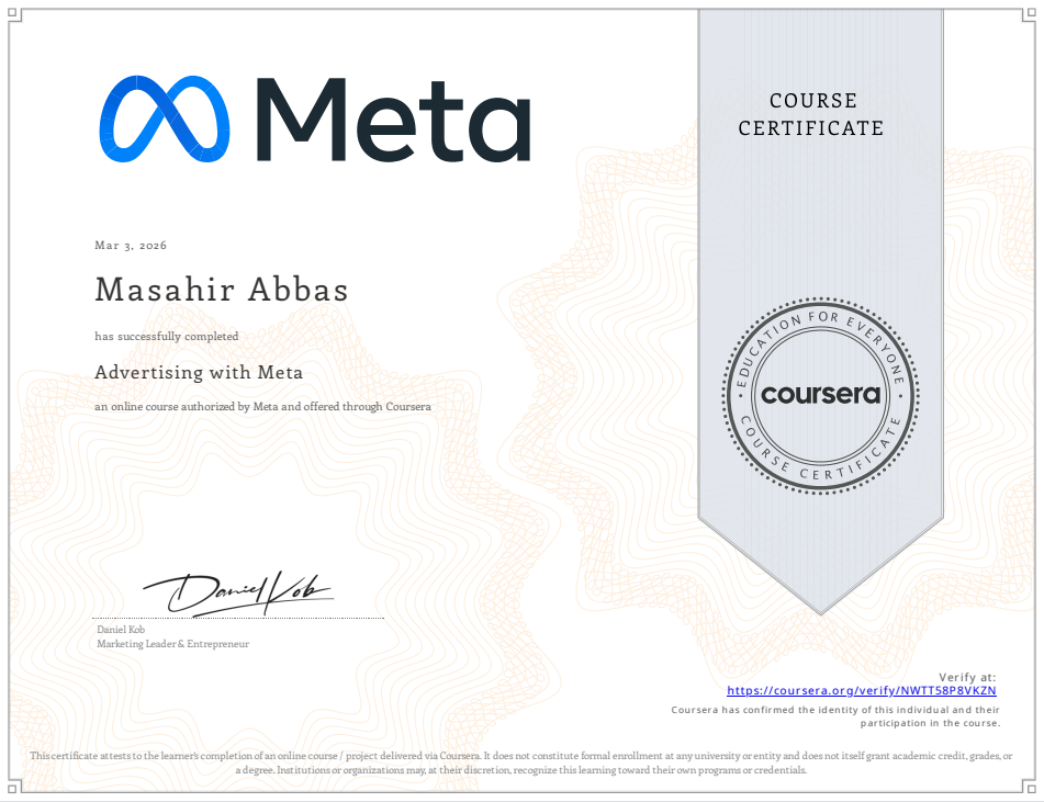 Meta Social Media Marketing and Advertising Certification [Masahir Abbas]